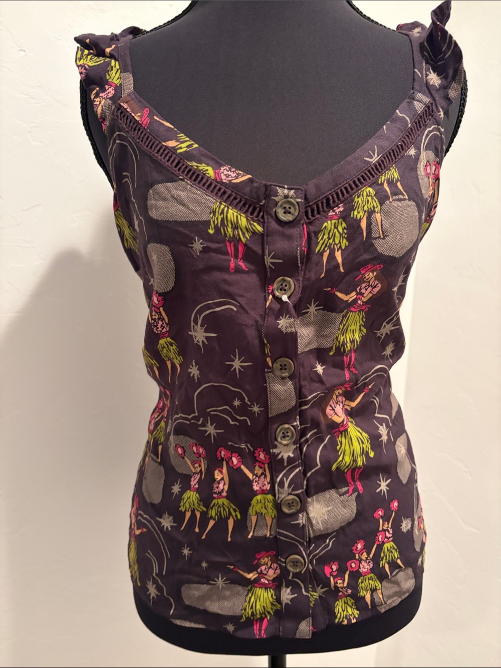Ariat Black Hula Print Button-Front Camisole